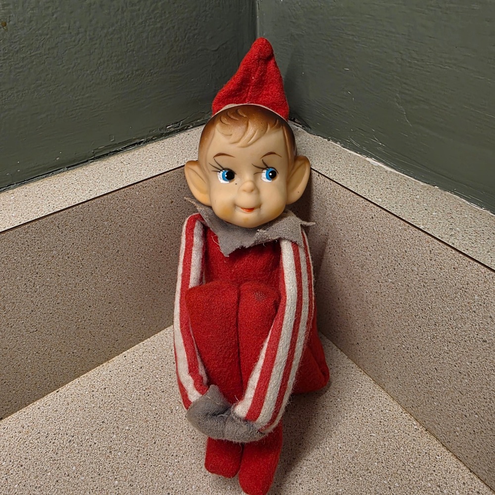 Vintage Knee Hugger Elf 12" Red White Striped Retro Christmas Decor